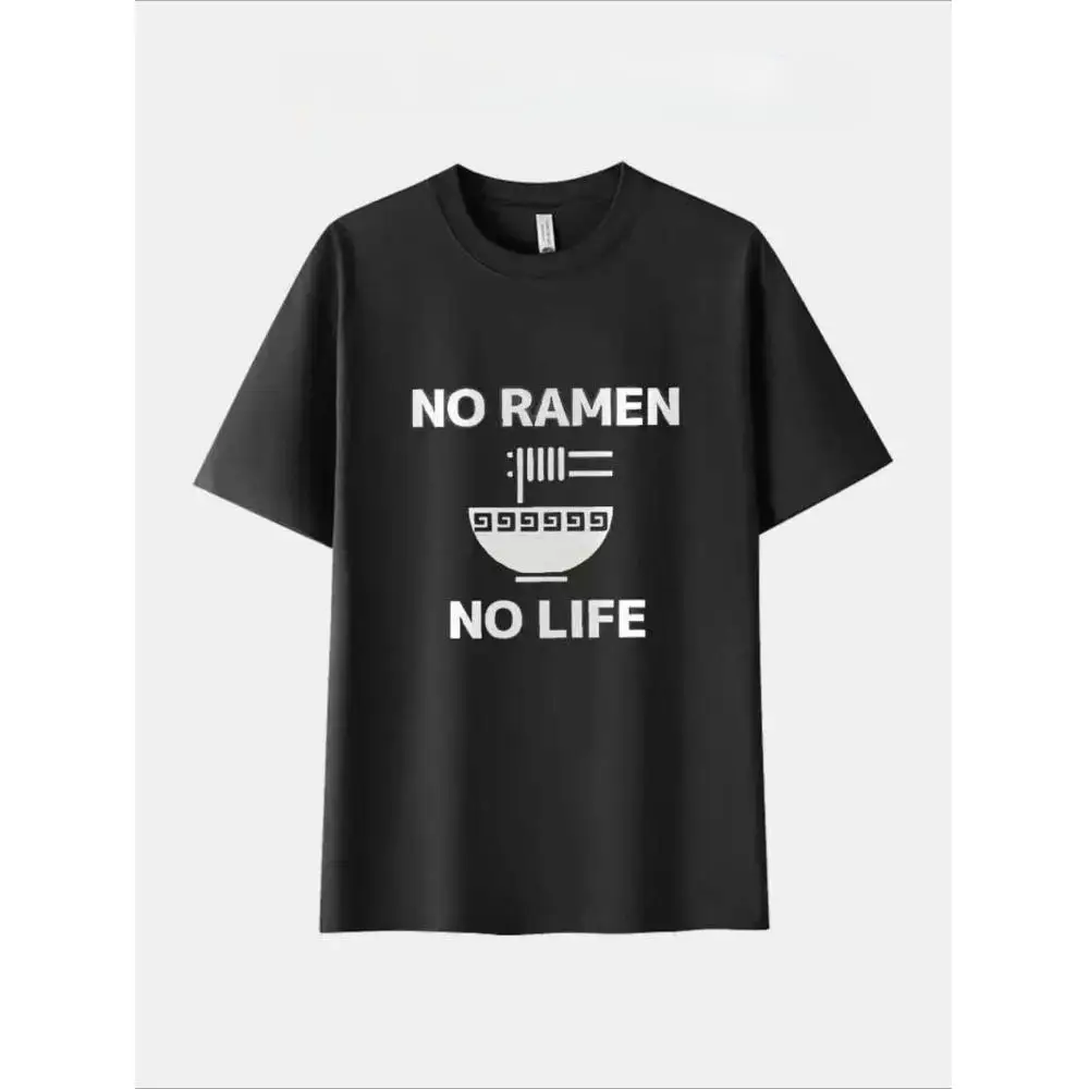 Cotton Summer Casual Short Sleeve Tshirt Graphic Ramen Design English Phrase NORAMEN NOLIFE Men Women Unisex Japanese Style