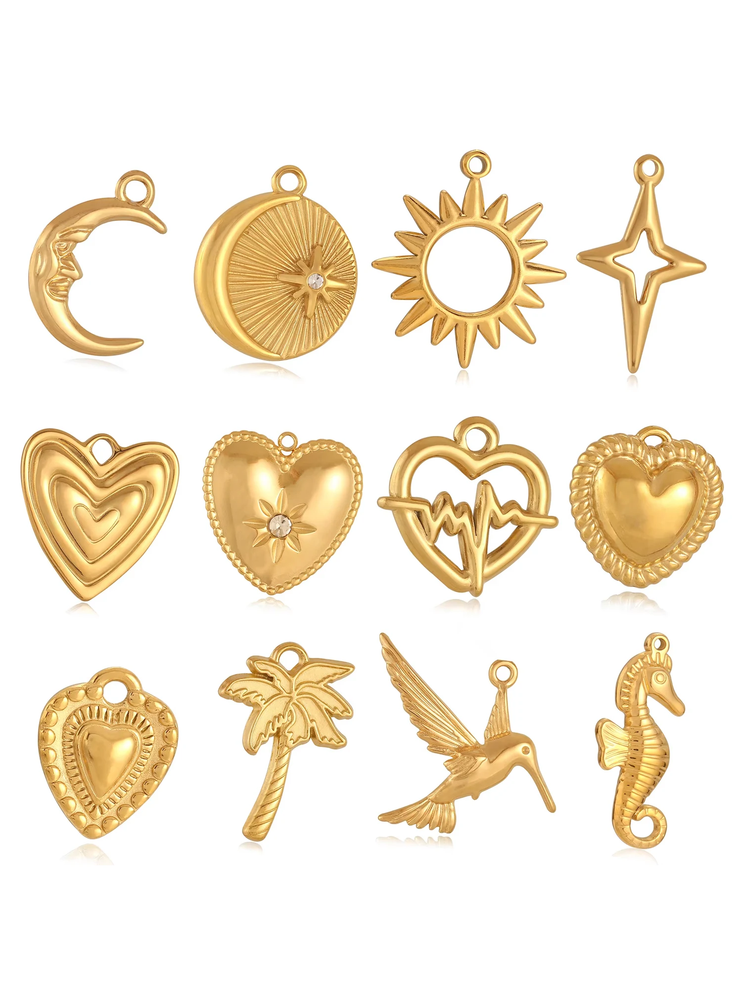 Breloques étoile/lune/coeur/soleil, 3 pièces, pendentifs étanches en acier inoxydable, Bracelets, collier, fabrication de bijoux artisanaux, vente en gros