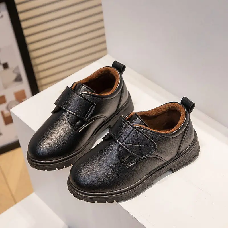 Kids Black Leather Shoes British Style Fleece Lined Medium  Boys Formal Footwear AW 2026 Stage School Performance​