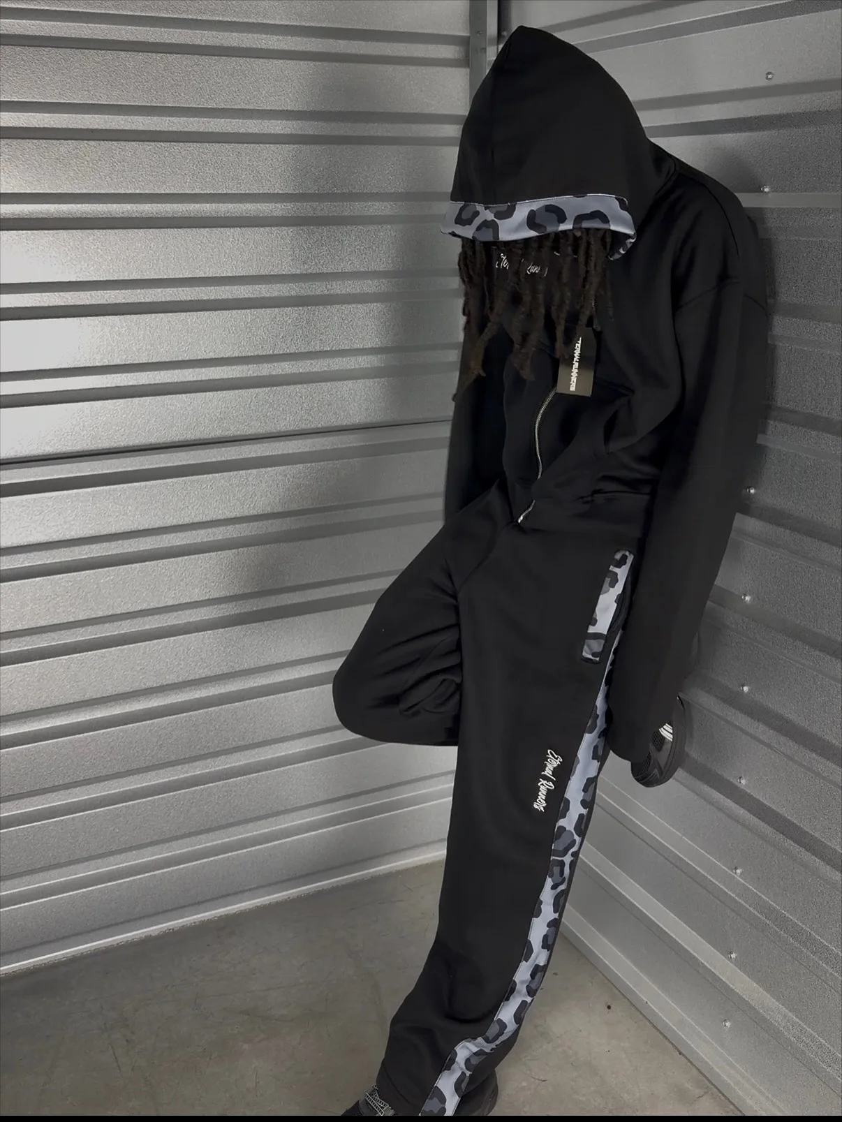 

Y2k Leopard print patchwork PUNK subculture hiphop style loose Streetwear couple hooded zipper sweatshirt jacket long pants sets