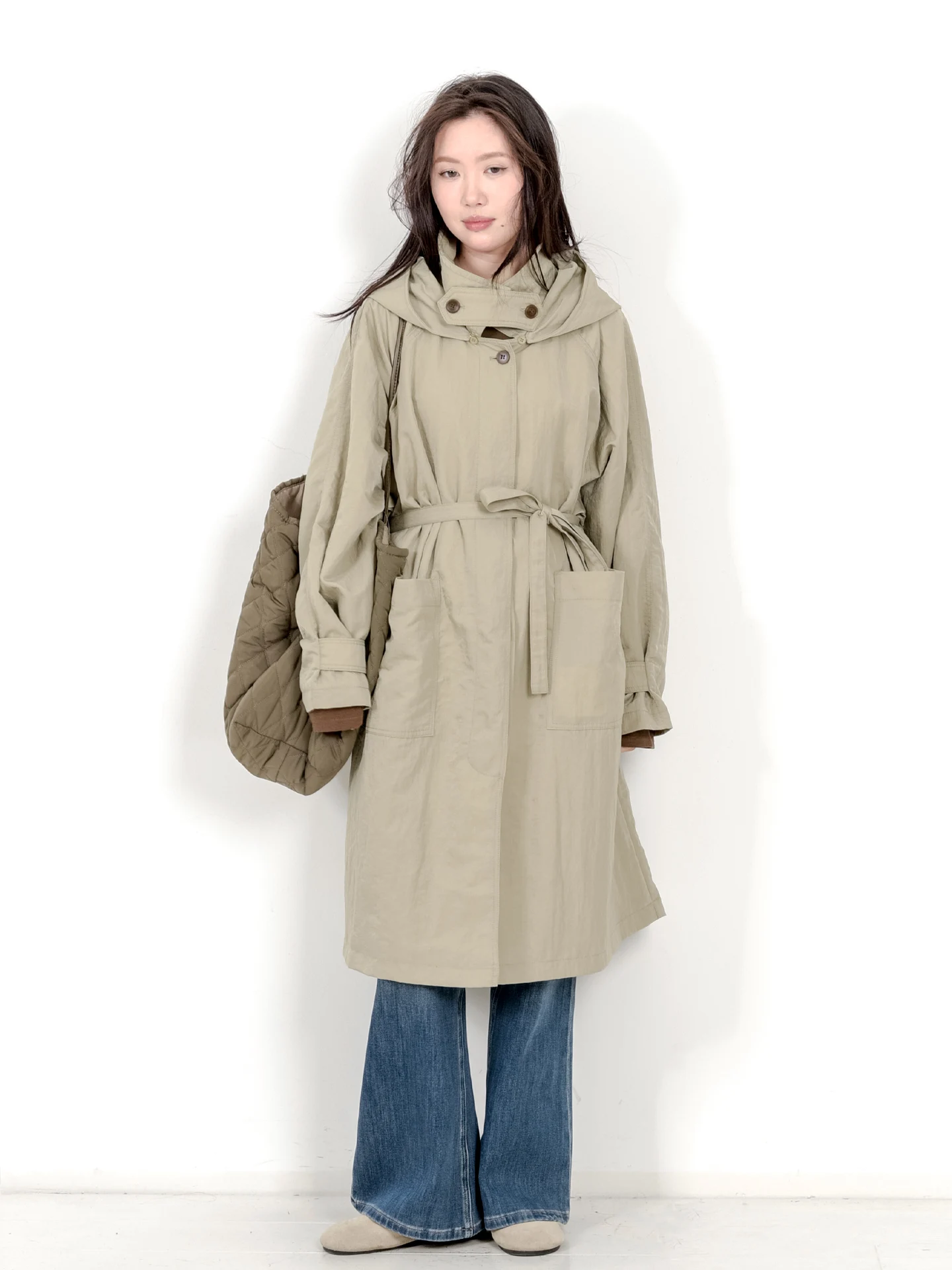 

Retro Sle Loose Fit Hooded Thin Long Workwear Sle Jaet Women's ex Polyester Nylon Material Zipper Closure Color