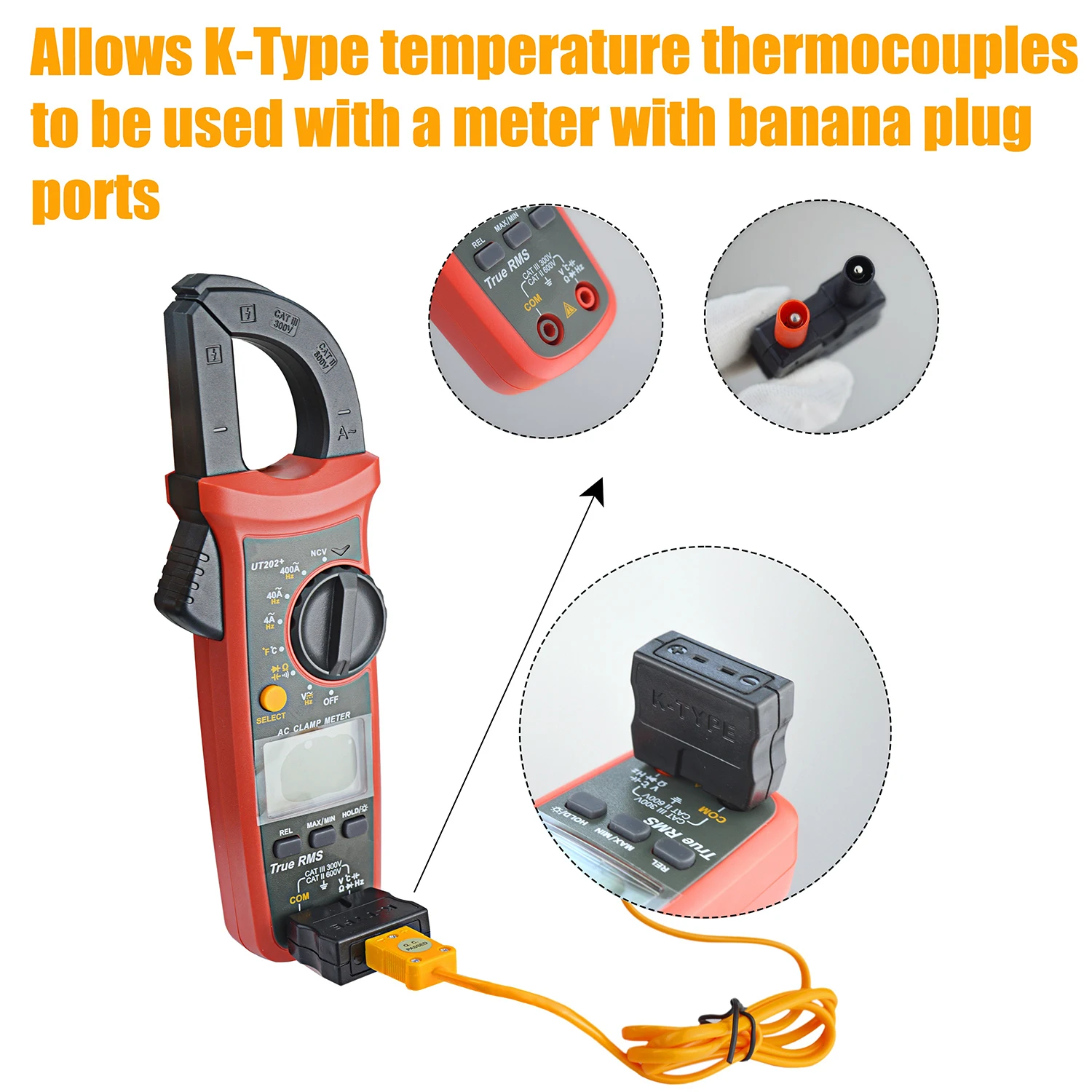 ZIBOO 69146 Bananenstecker-Adapter auf Thermoelement vom Typ K, funktioniert mit digitaler Klemme und Multimeter – Detail 1