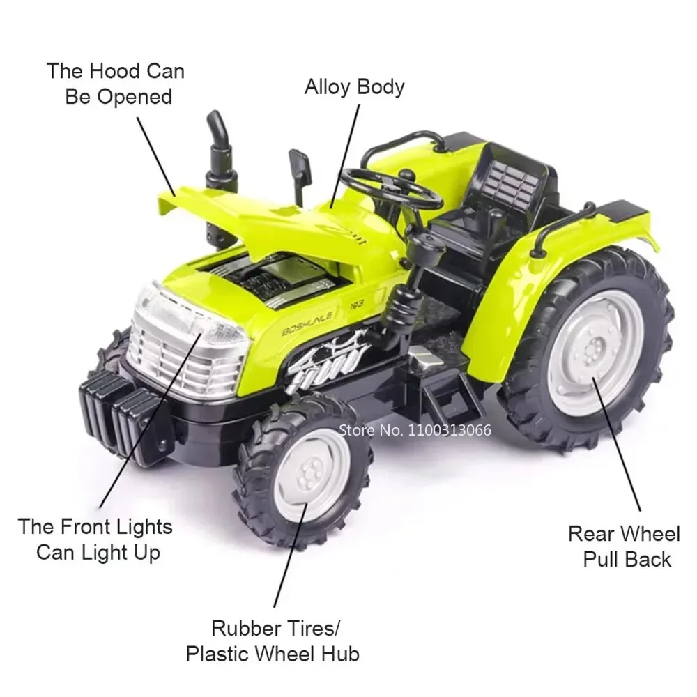 Tractor de juguete de simulación, modelo de coche, cuerpo de Metal de aleación, vehículo agrícola, función de luz de sonido extraíble, coche de juguete para regalo de niño, 1/32