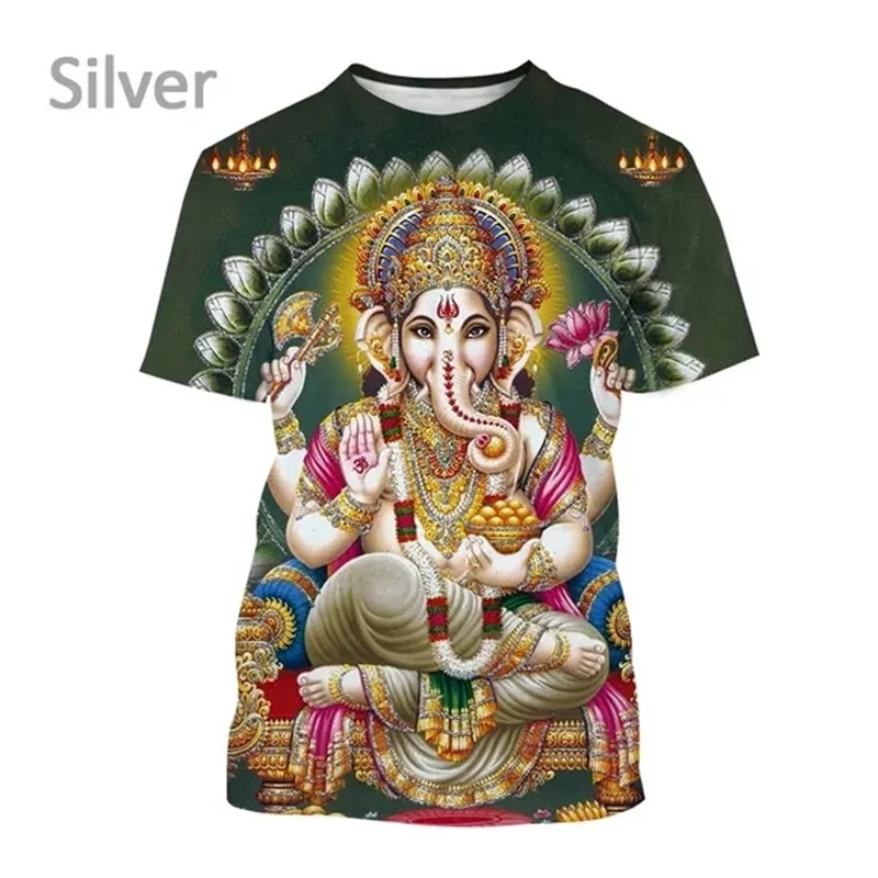 Newest Hot Sale Indian Myth Ganesha 3D Printed T-shirt Men\'s Summer O-neck T Shirt Casual Hindu Elephant Print Short Sleeve Tops