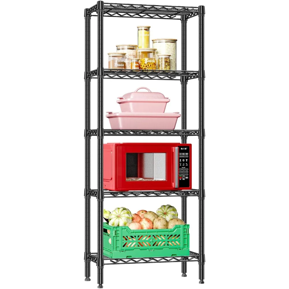 IZEUK 5 Tier Steel Storage Shelves, Heavy Duty Metal Shelf Wire Shelving Rack for Pantry, Kitchen, Living Room, or Office Organi