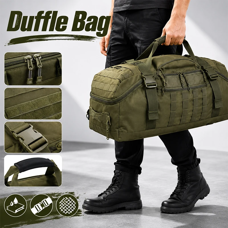 Waterproof Tactical Duffel Bag Black Camo Duffle Backpack Large Capacity Sports Gym Travel Camping Bags Weekender Bag