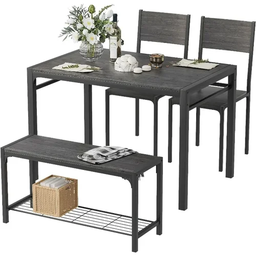 식탁 및 의자 2 개, 벤치 포함, 작은 공간용 식사 세트 4 개, 회색