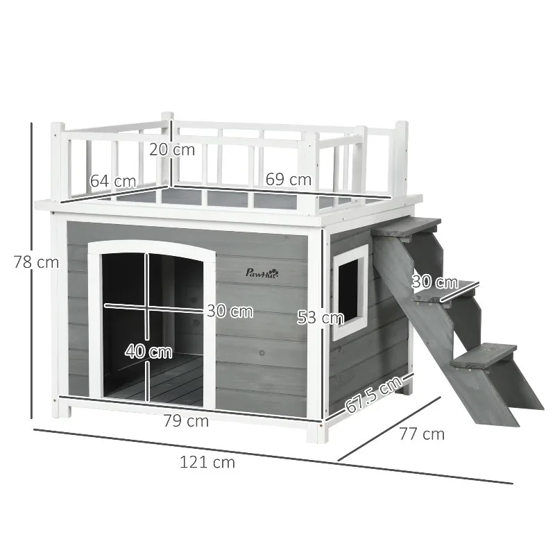 Dog House with Terrace Ladder and Window 121x77x78cm Light Grey