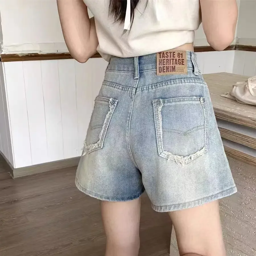 Female Short Jeans Pants High Waist Wide New In Women's Denim Shorts Outfits 2000s Clothes Y2k Korean Style Flowy Stretchy Hot