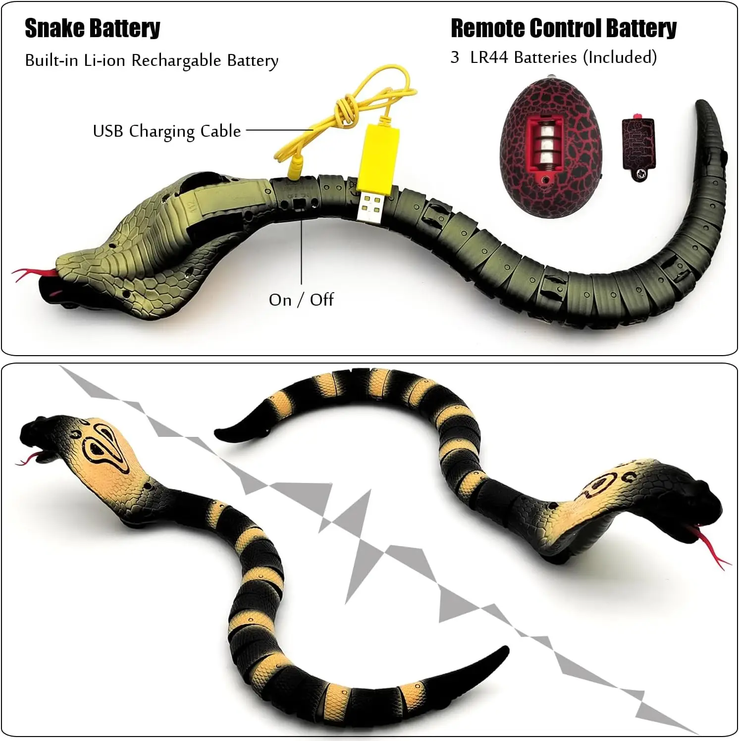 Tipmant rc cobra ir controle remoto cobra elétrica falso realista animal rastejando veículo truque assustador crianças