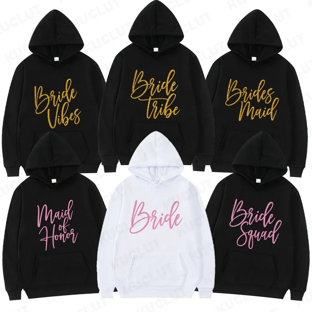 

Women's Street Style Hooded Matching Bestie Bachelorette Party Wedding Women Sportswear Team Bride Squad Bridesmaid Streetwear
