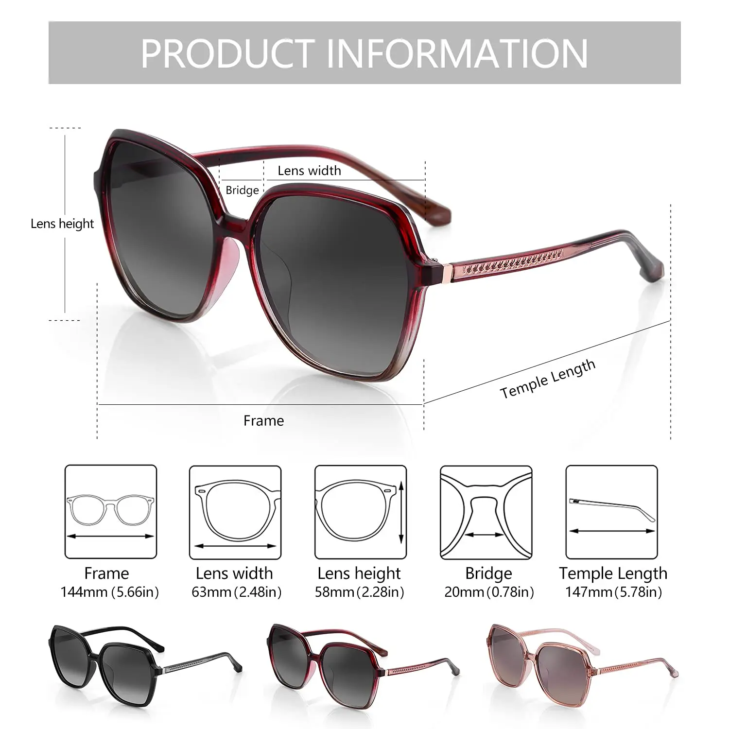 ZENOTTIC Oversized Polarized Sunglasses for Women Big Square Frame UV400 Sun Glasses Luxury Brand Design Dirving Shades Ladies