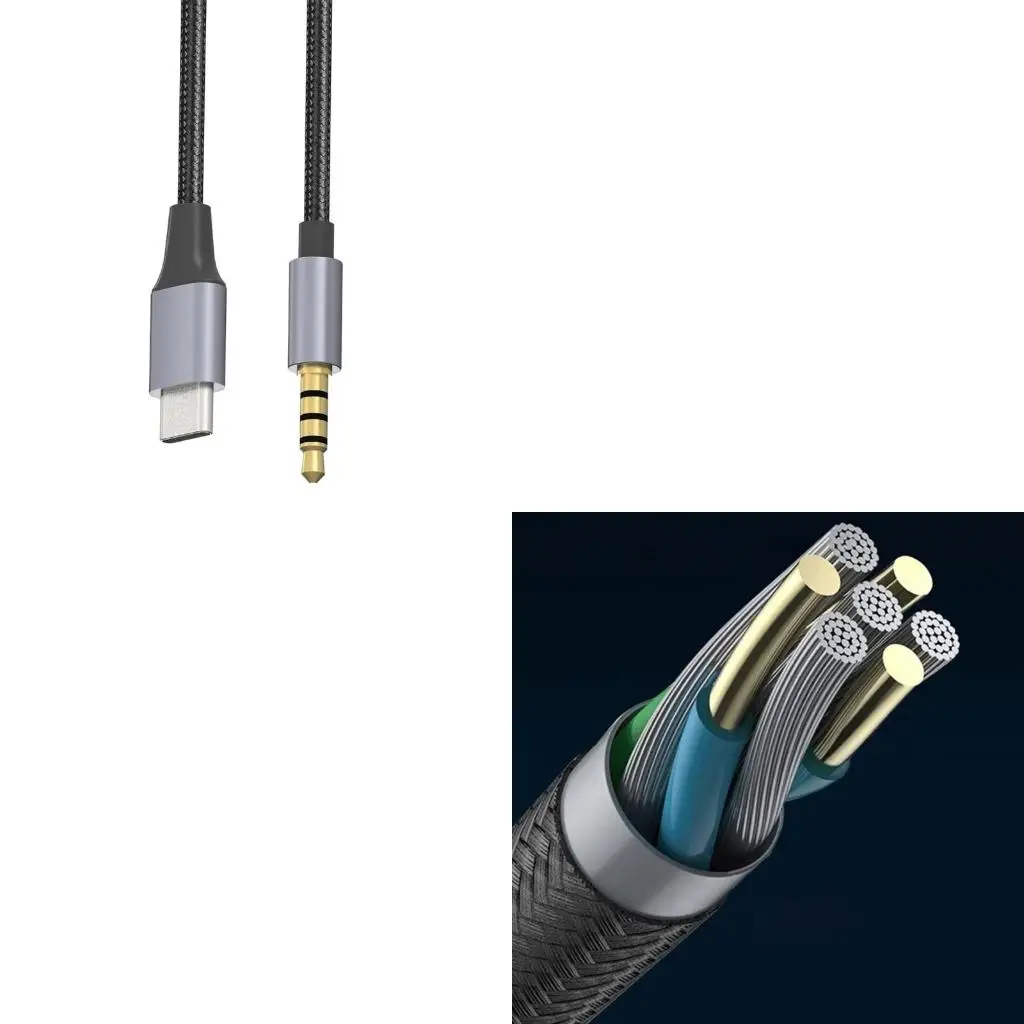  USB C to 3.5mm AUX Cable Noise Reduction Digital Chip AUX Cable Connection Wire Wide Compatibility for Tablets