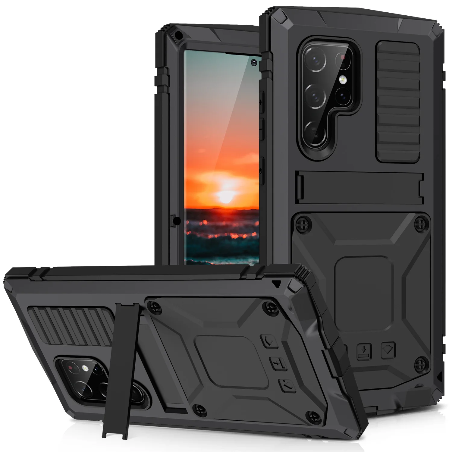 

Compatible for Samsung S25/S25 Plus/S25 Ultra Metal Bumper Case with Stand, Screen Protector & Camera Cover, Military Dust Proof