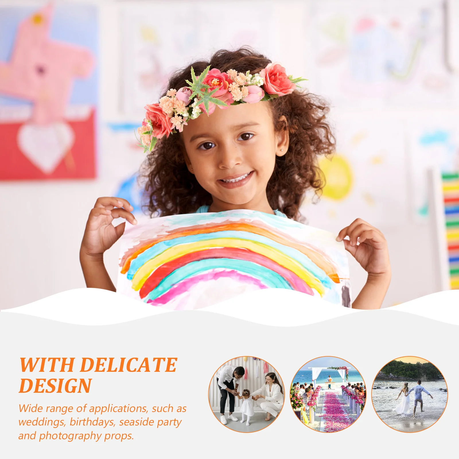 

Artificial Girl Flower Crown Floral Headband Adjustable Wreath Headdress Wedding Birthday Photography Prop Baby Hair Decoration