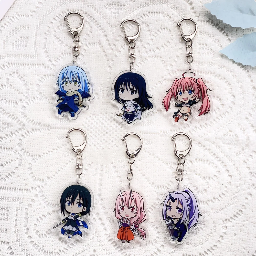 

6Pcs Anime That Time I Got Reincarnated as a Slime Car Keychain Acrylic Keyrings Bag Charms Cute Prop Decoration Friends Gifts