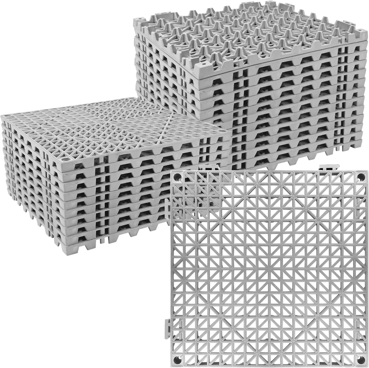 

Interlocking Cushion Mats 24P 11.8x11.8in Non-Slip Drainage Mats for Deck Shower Kitchen Pool Sauna Bath Indoor Outdoor Grey