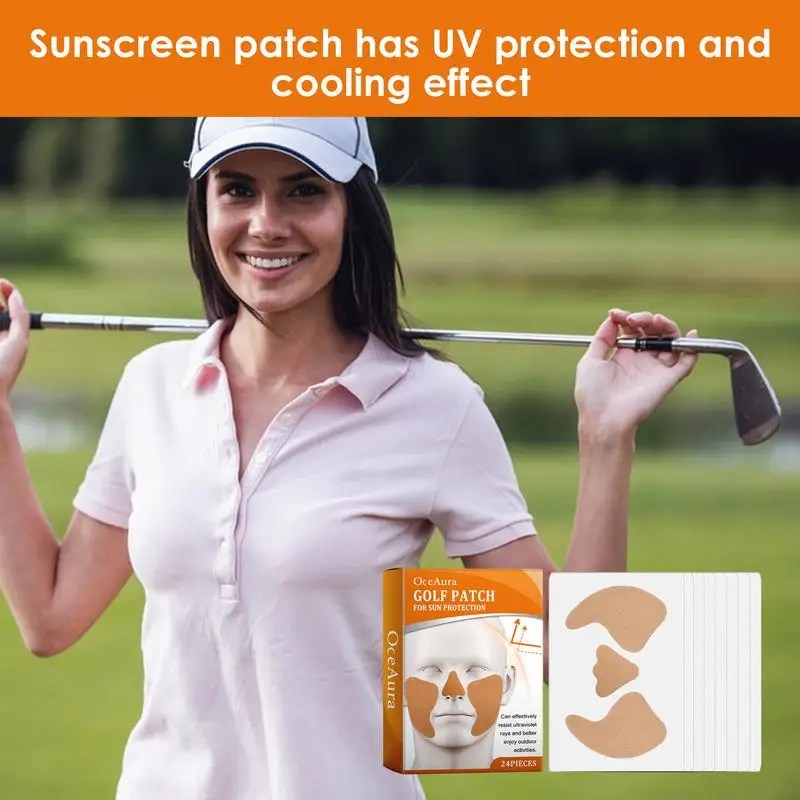 Patch de Protection solaire pour le visage et le nez, 24 pièces, Patch de Protection UV pour l'été et l'extérieur, autocollant de Protection solaire frais, patchs pour le visage en Gel de Golf