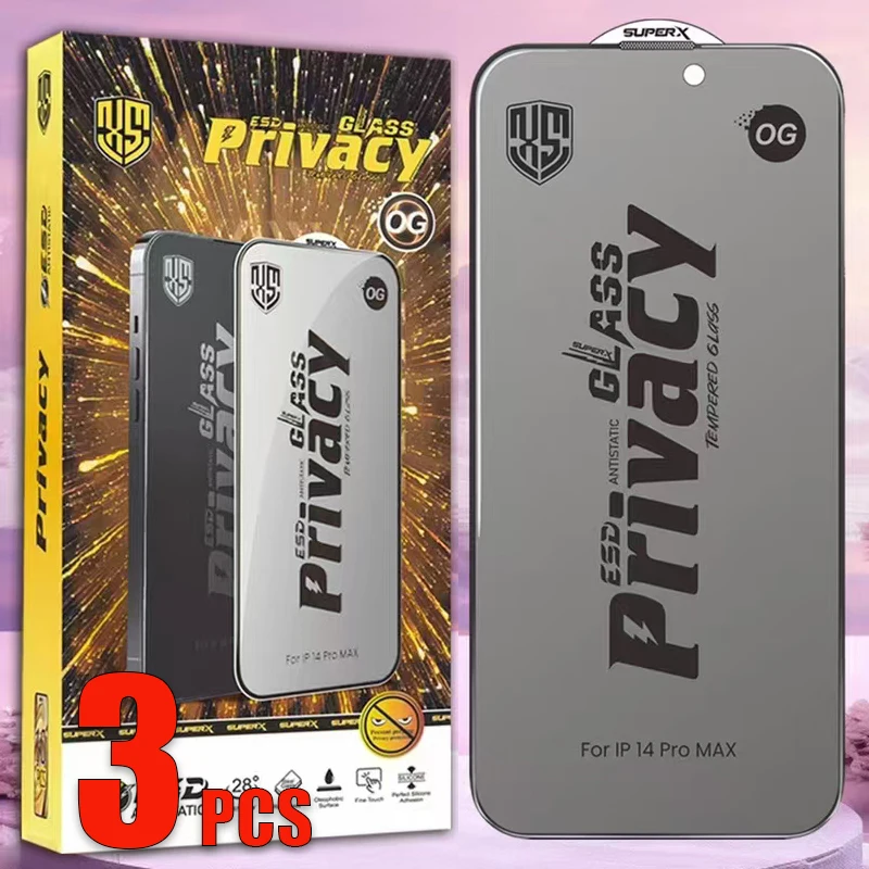 3 قطعة OG ESD 28 °   واقي شاشة من الزجاج المقسى للخصوصية مضاد للكهرباء الساكنة لهاتف iPhone 17 Air 16 Pro Max 16E 15 Plus 14 13 12 11 XS