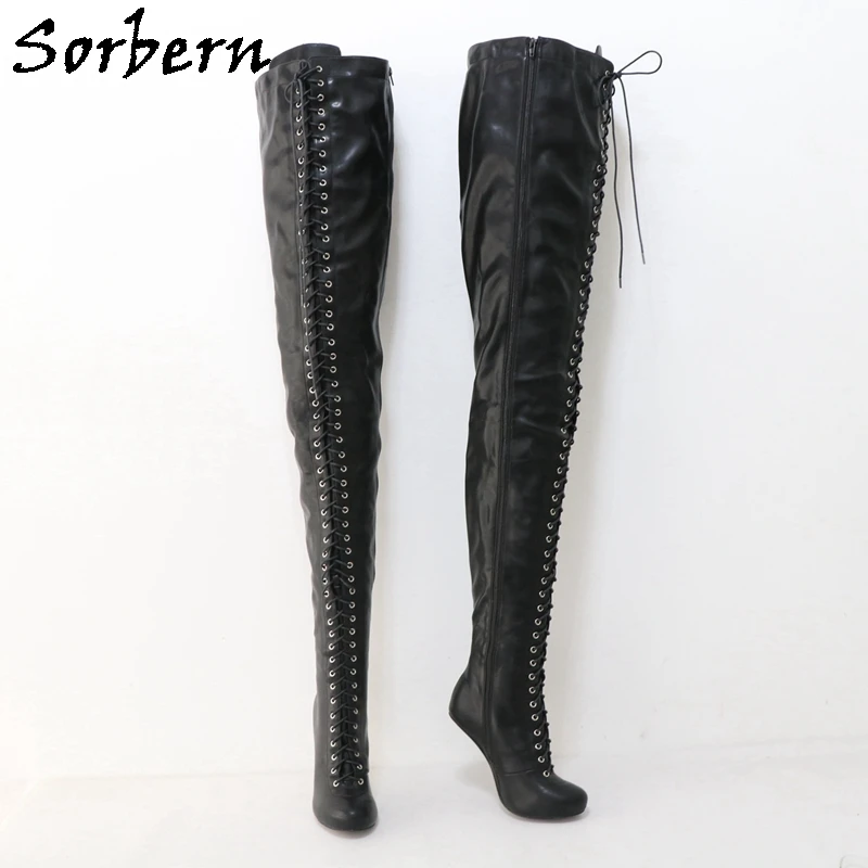 Sorbern 90cm Heelless Super Long Boots Vintage Round Toe Burlesque Crotch Thigh High Arch Shoes Unisex Custom Leg Size