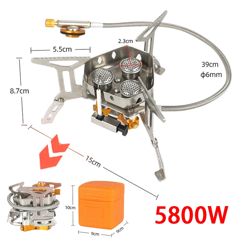 Kuchenka gazowa na zewnątrz składana przenośna kuchenka 3 głowica na piknik podróżny 5800W duża moc wiatroszczelna palnik kempingowa