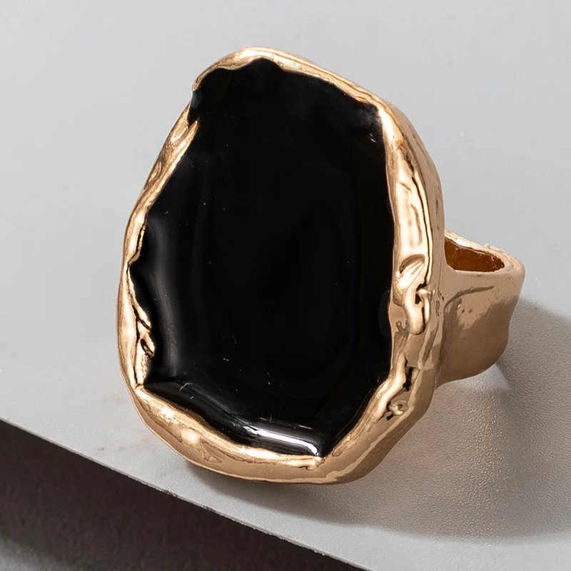 Simple And Stylish Bohemian Metal Large Black Stone Ring For Men And Women, Suitable For Glamorous And Fashionable Men And Women image 3