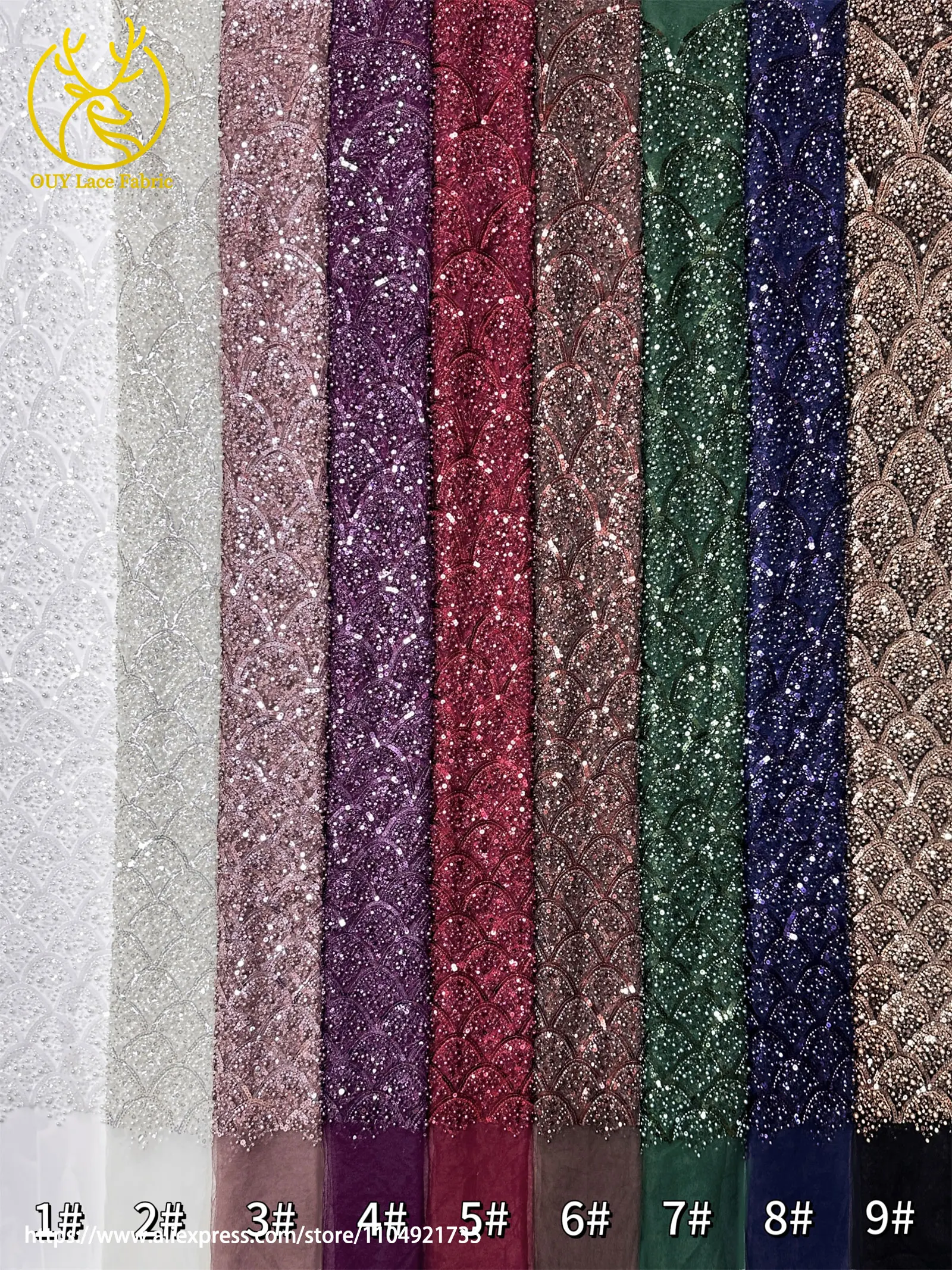 Burgunderroter afrikanischer Perlenstickerei-Mesh-Spitzenstoff, eleganter nigerianischer französischer Pailletten-Tüll-Spitzenstoff für Frauen, Partykleider – Detail 30