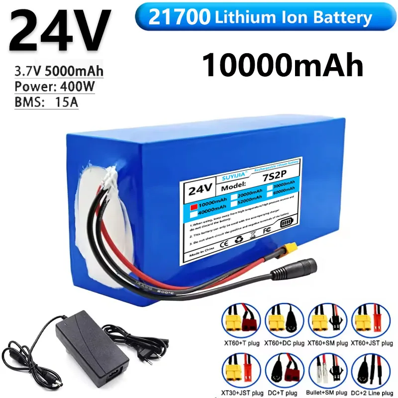 

2025 New 24V 10Ah 21700 Lithium Battery, Class A Battery, Durable High Power Battery 15A BMS 400W + 29.4V 2A Charger