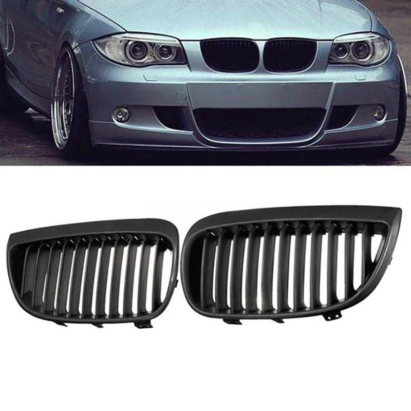 

2Pcs Car Front Hood Kidney Grille Grill Mesh Matte Black Racing Grills For-Bmw 1 Series E81 E87 2004-2007