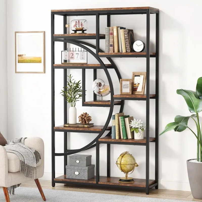 Bookcase, Freestanding Tall Bookshelves Display Shelf Storage Organizer with 9-Open Storage Shelf for Living Room, Bedroom