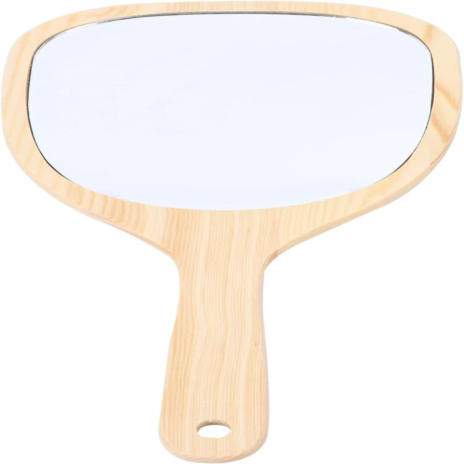 Wood Hand Mirror for Women's Makeup, Salon & Travel - Medium Varnish Sector, Wall-mounted Bathroom Mirror