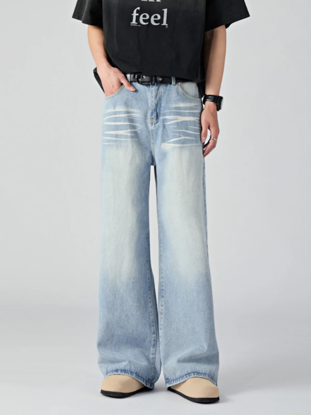 

Джинсы с талией в стиле ретро, мужские свободные широкие длинные брюки, осень-зима, американский High Street Sle, повседневный модный бренд