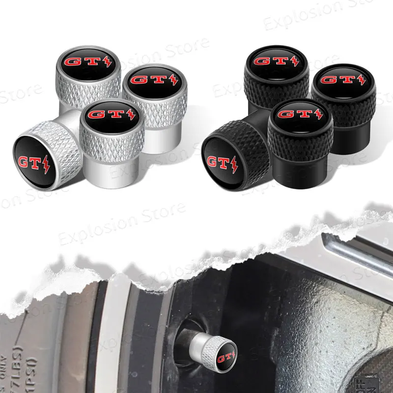 4Pcs Car Wheel Tire Valve Stem Caps Tyre Air Cover Lightning Symbol GTI Emblem For Jetta Bora Golf 5 6 7 Polo MK3 MK5 MK6