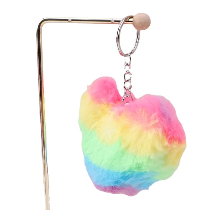 100pcs/lot Wholesale Rainbow Heart Furry Keychain Pendant Cute Plush Backpack School Bag,Deposit First to Get Discount much