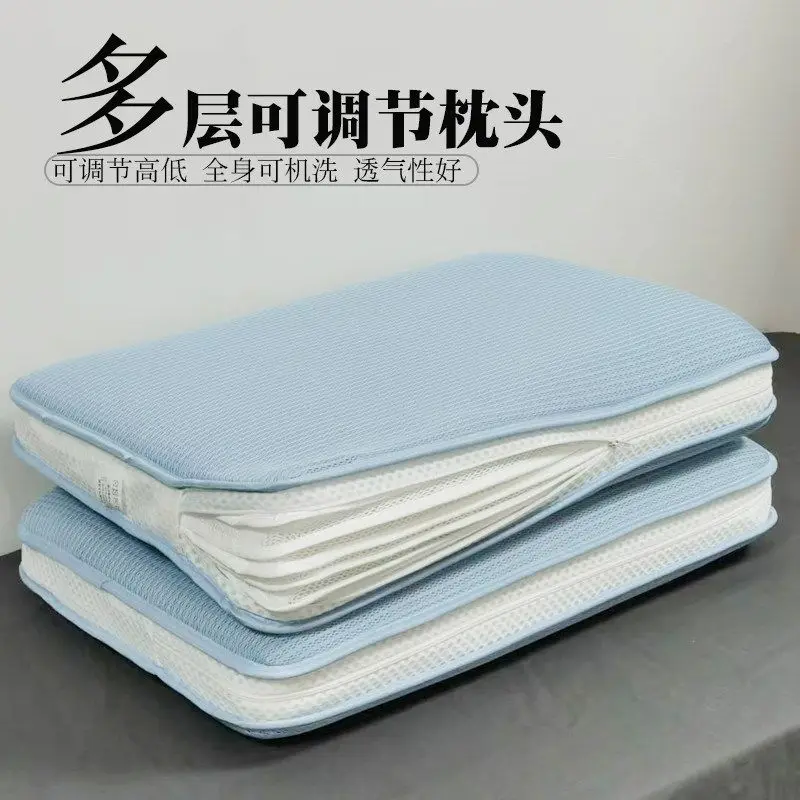 Adjustable Layered Pillow Breathable Mesh Washable Height Customizable Sleeping Cushion for Neck Support Home Bed Use Adults