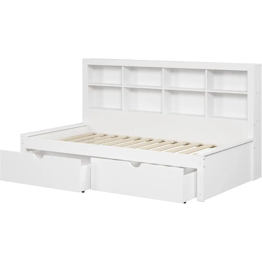 

White Twin Bookcase Daybed with Storage Drawers Underneath