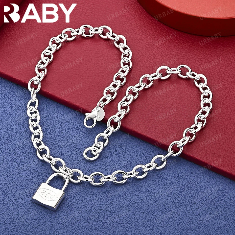 

URBABY 45cm 925 Sterling Silver Lock Chain Necklace Anniversary Gift Popular Wild Fashion Romantic Jewelry