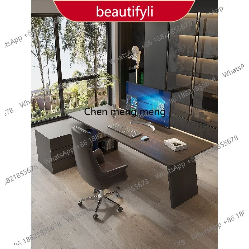 

01A Italian minimalist light luxury solid wood desk, high-end living room with side cabinets, boss office computer desk
