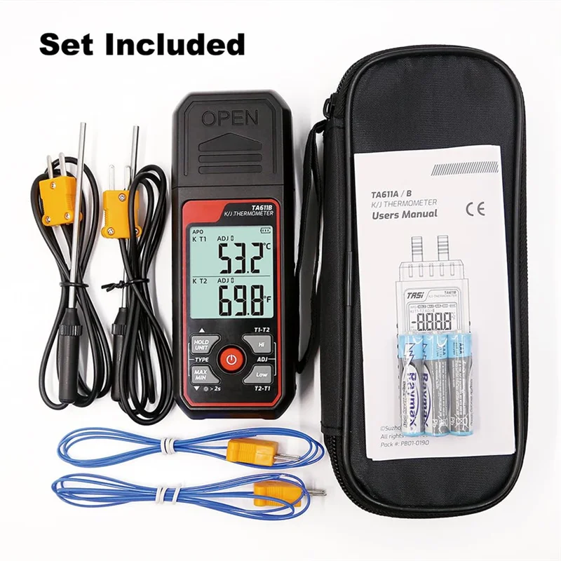 

CQMF-Digital Thermocouple Thermometer Dual-Channel K/J Type Thermometer-328-2501℉ Widerange Industrial HVAC Temperature Meter