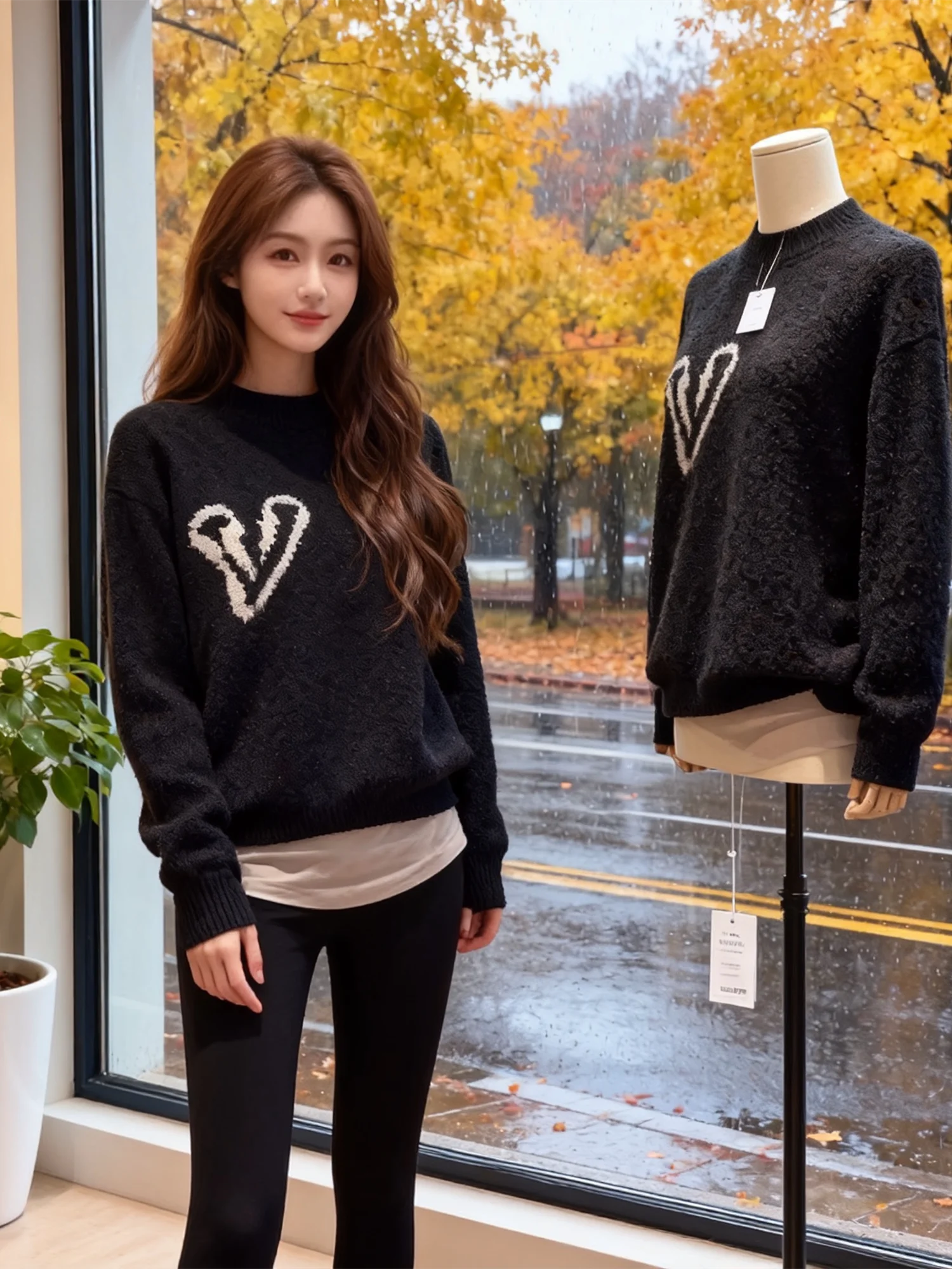 

Loose Fit Korean Style Long Sleeve round Neck Knitted Sweater Women's Warmth Slimming Versatile Top Letter Logo Casual Fashion