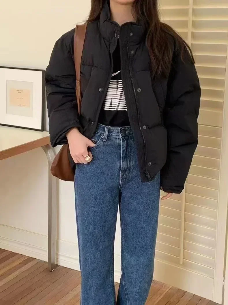 Women's Style Warm Cotton Coat Bread Design Korean Version Winter Outerwear Polyester Fabric Fashionable Short Puffer Jacket