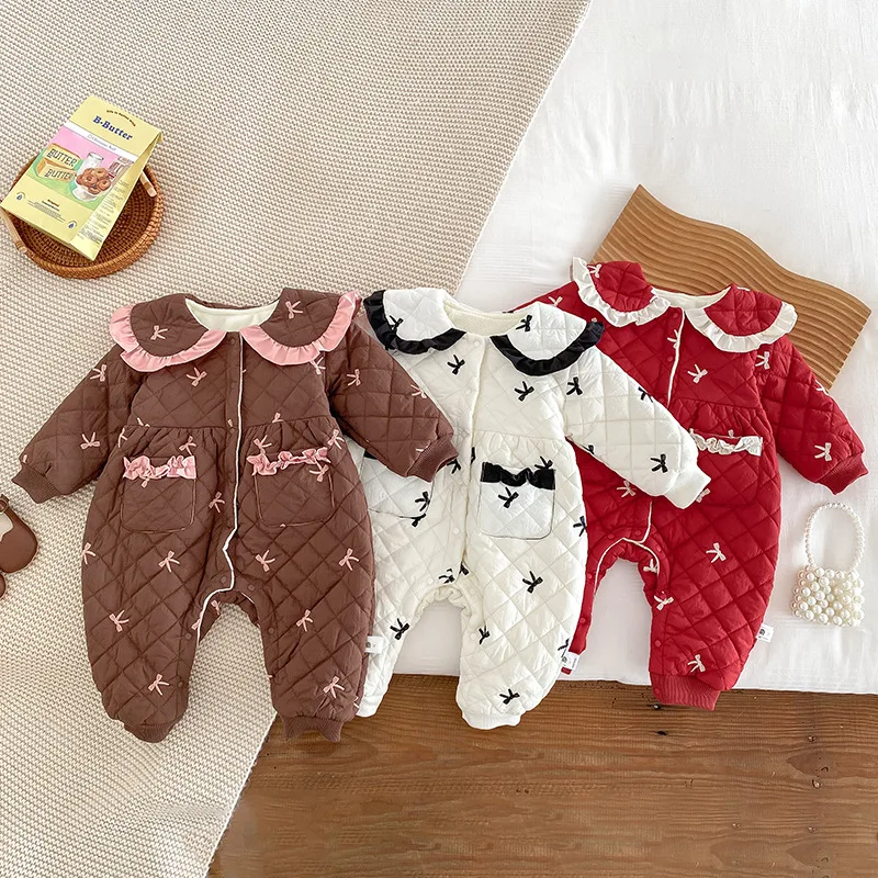 

2024 Winter Newborn Baby Infant Girls Thicken Warm Jumpsuit Toddler Baby Girl Romper Children Christmas New Year Clothes