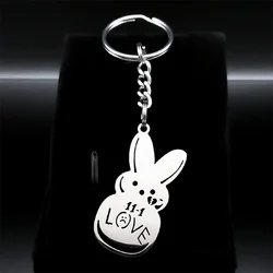Stainless Steel Metal Key Chain Lil Peep Love Rabbit Sad for Love Silver Color Keyring for Women Men Simple Jewelry Gift 3624S08