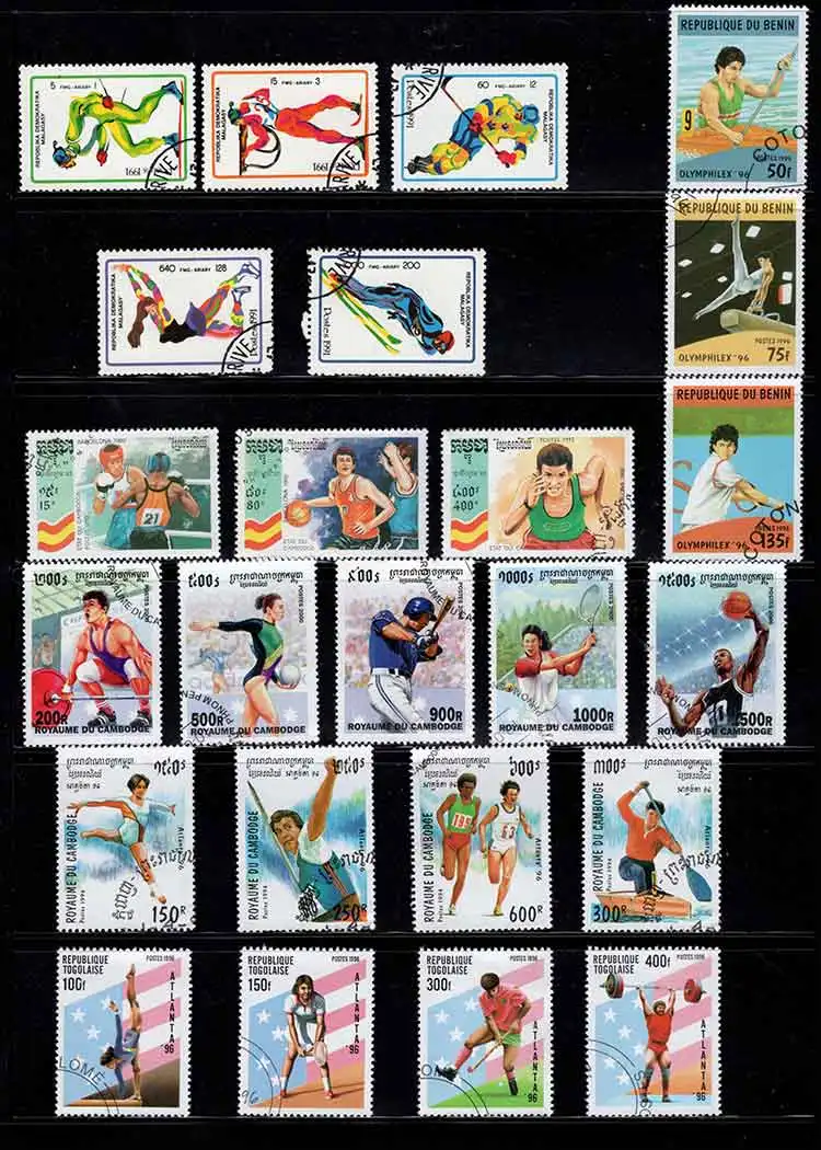 Lot 50 100pcs athletic sports Games Topic Original Stamps with Postage Mark No Repeat Nation Stamp Good Condition