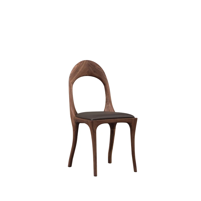 North American black walnut all solid wood dining chair Italian light luxury log chair head layer leather chair home custom image 5
