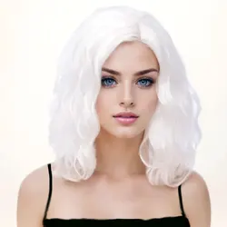 White Wigs for Women Synthetic Short Curly Bob Wig Girls Shoulder Length Body Wavy Hair Wig Halloween Cosplay Daily Party Wigs