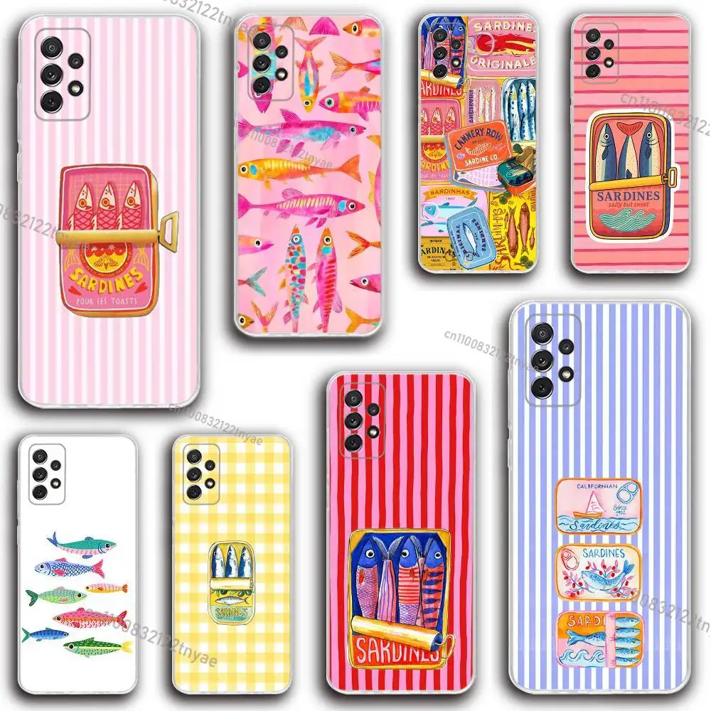 

Sardines Fish Art Phone Case Silicone For Samsung S30,23,21,22,20 FE lite,S10,9,PIus Note20ultra Soft Transparent