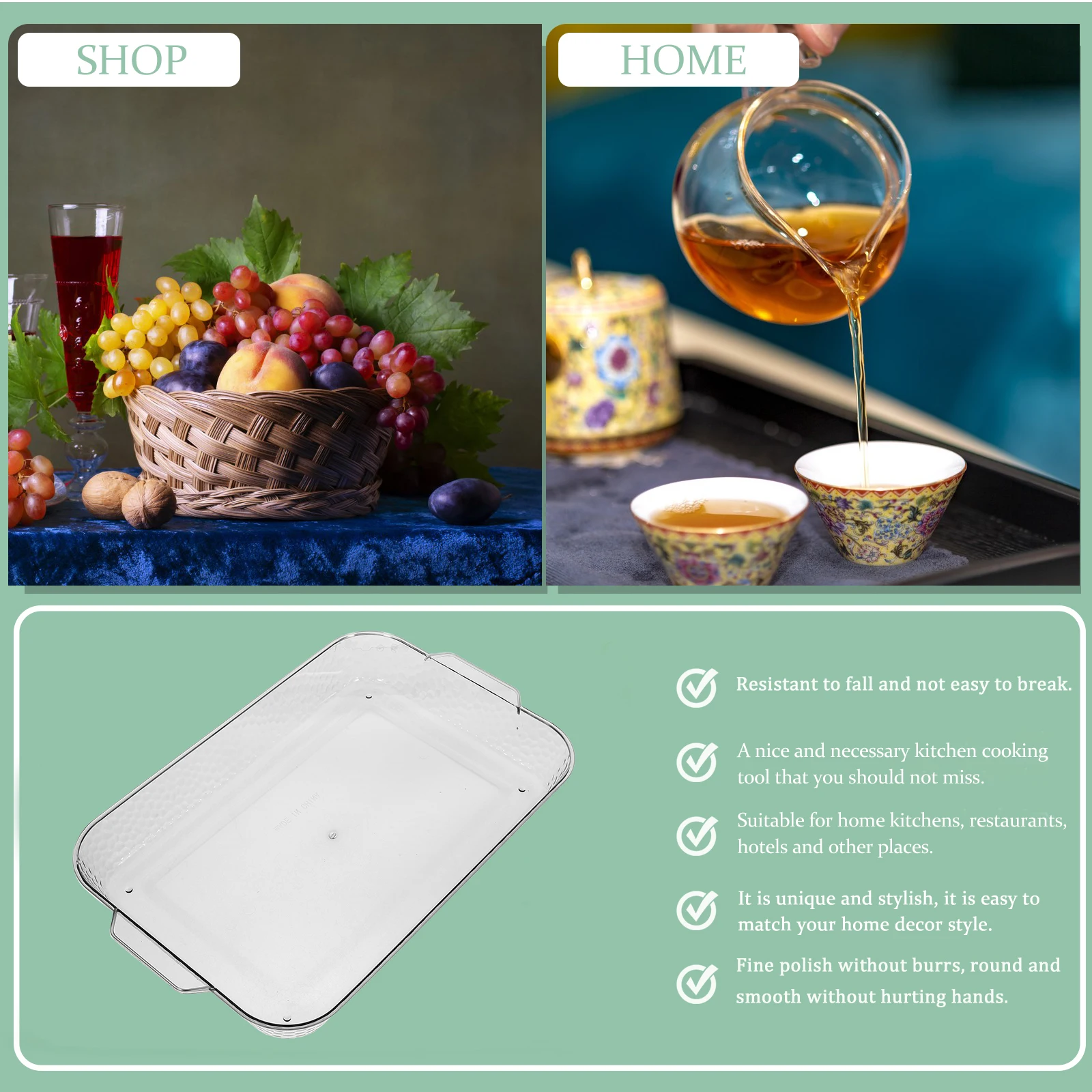 

Rectangular Fruit Plate Decorative Tray Plastic Dessert Plates Large Capacity Transparent Material Smooth Edges Minimalist