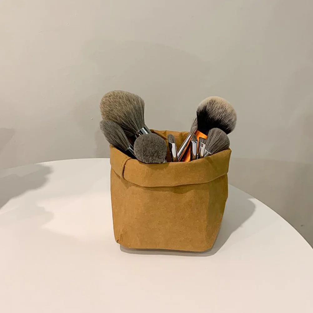 

Kraft Paper Bag Brown Storage Basket Washable Reusable Desk Organizer Container Bedroom Office Hotel Eco Friendly Material High