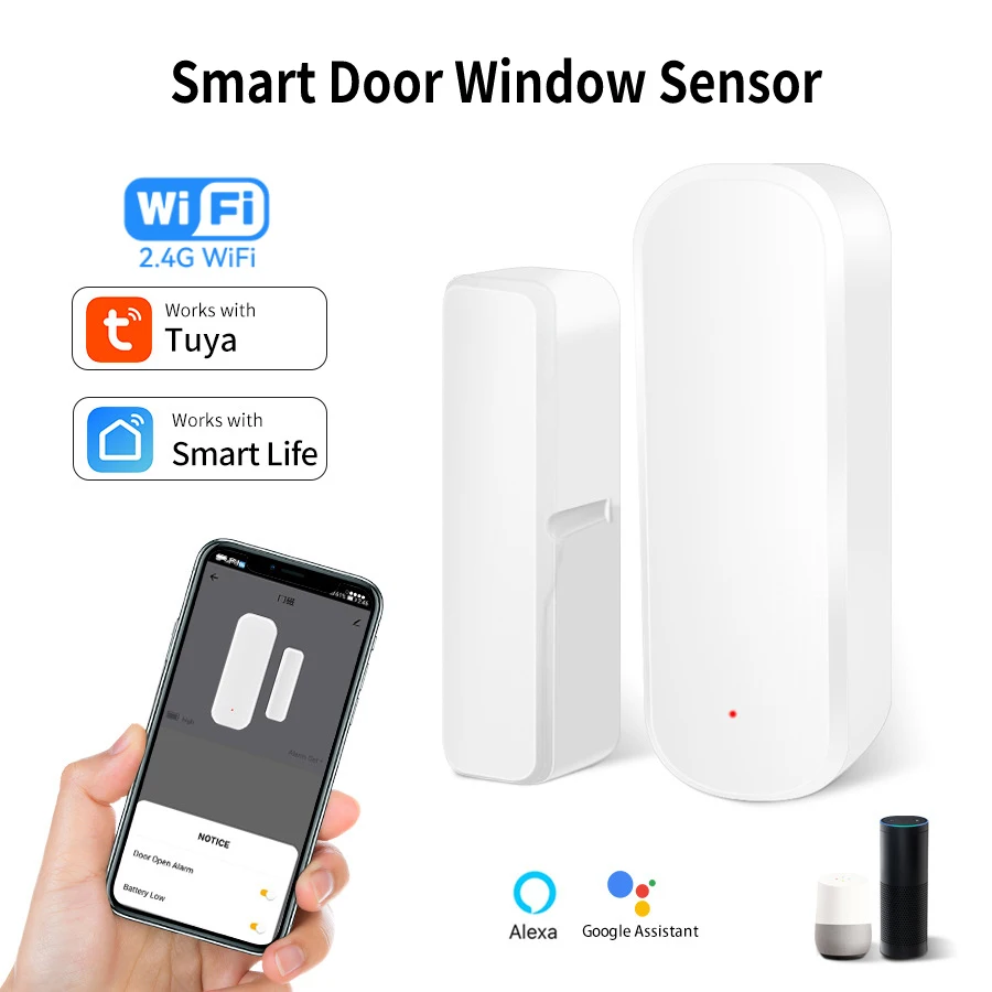 Tuya WiFi Smart Door Window Sensor Open Closed Detector Apartment Security Protection Smart Life APP Control for Alexa Google